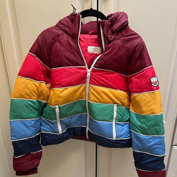 Marine Layer Jackets & Blazers - Marine Layer Lost Found Apres Rainbow Puffer Stripe - Women's Small